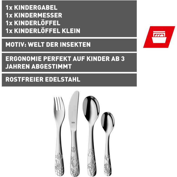 Набір дитячих столових приборів Silit Trend, 4 предмети, нержавіюча сталь, для дітей від 3 років, Cromargan полірований, універсальна упаковка