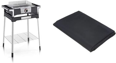 Электрический гриль SEVERIN SENOA DigitalBOOST для внутренних и наружных работ, настольный гриль с быстрым запуском гриля до 500 C, балконный гриль с поверхностью SafeTouch, нержавеющая сталь/черный, PG 8114 (отдельностоящий гриль с OLED-дисплеем, комплек