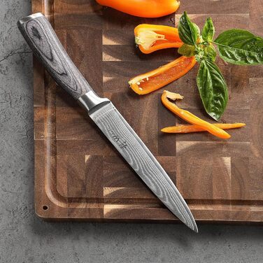 Набір ножів з дамаської сталі Wakoli Edib з 4 предметів, гострі леза від 8 до 18 см, набір кухонних ножів преміум-класу з 67 шарів дамаської сталі з ручками з дерева пакка, набір кухонних ножів преміум-класу з дамаської сталі та професійний шеф-кухарський