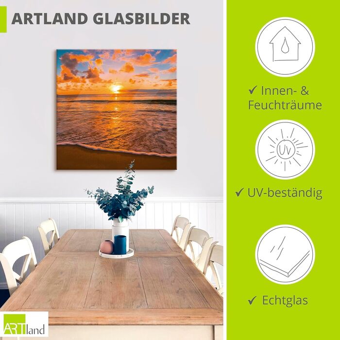 Настінний декор ARTland скляні картини настінна картина скляна картина цільна 40x40 см квадрат пляж море сонце Кариби природа пейзаж узбережжя схід сонця морський S7LE (Тропічний пляж, 20Д x 20Ш см)