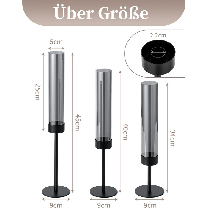 Підсвічник з чорним склом 45,40,34 см Sziqiqi