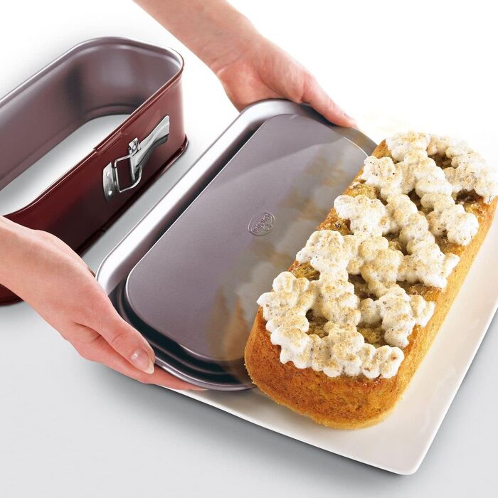 Прямоугольная пружинная форма 28 см BACK-TREND, форма для выпечки с защитой от протечек, квадратная форма для выпечки из стали с антипригарным покрытием, армированным керамикой (цвет крем/антрацит), количество (38 x 25 см, комплект с пружинной формой 30 x