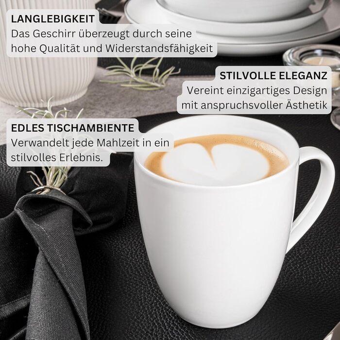 Тарілка для пасти New Port з 4 предметів, набір тарілок для пасти на 4 особи, порцелянова миска для пасти, глибока тарілка, яку можна мити в посудомийній машині, багатофункціональна миска біла 370 мл PREMIUM COLLECTION (кавова кружка 6 предметів)