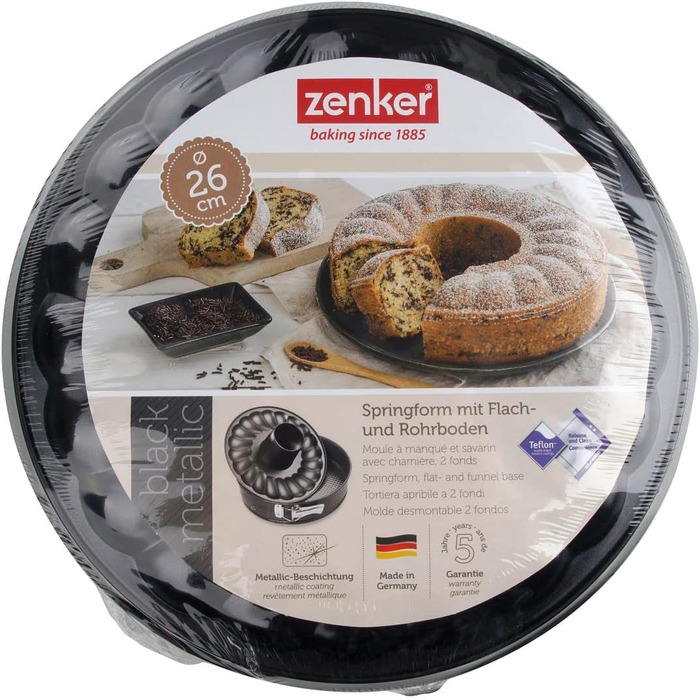 Каструля Zenker 6508 Пружинна форма з плоским і трубчастим дном Ø 26 см, чорний металік