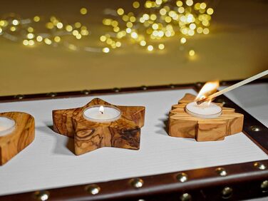 Високоякісні підсвічники в сільському стилі з ексклюзивного оливкового дерева Набір з 3 шт. - Ручна робота - Підсвічник до Дня Святого Валентина з дерева - Тримач для чайної свічки - Прикраса столу - Прикраса для дому (набір з 3 шт. )