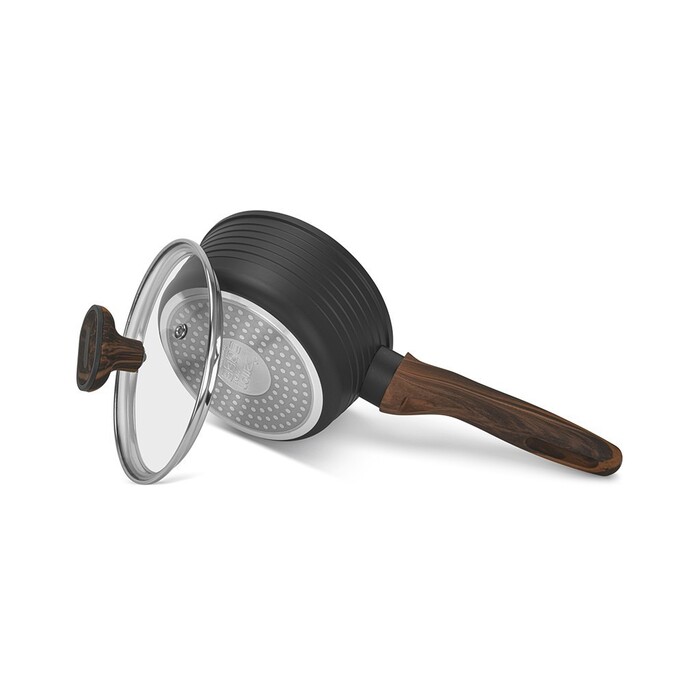 Ковш Fissman 16x7,5 см/1,3 л CUISINE со стеклянной крышкой алюминий с антипригарным покрытием (14591)