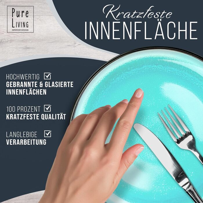 Набір кавових чашок з 6 шт. Ibiza - Чашки з кераміки преміум-класу, можна мити в посудомийній машині та мікрохвильовій печі, стійкий до подряпин - Стильний набір чашок для чаю та кави - Чистий живий посуд, набір посуду в аквамарині (набір з 48 предметів)