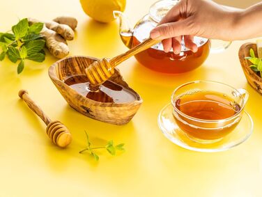 Високоякісні ложки для меду SOLTAKO в наборі з 2 шт. виготовлені з ексклюзивного оливкового дерева - Підйомник меду для унікальної медової насолоди - Дозатор медової ложки для сиропу ручної роботи - довжиною 15 см