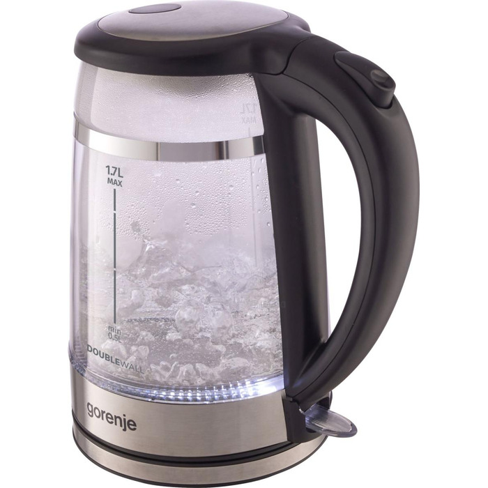 Gorenje Электрочайник 1.7л, 2,200 Вт, strix контроль, стекло, черный