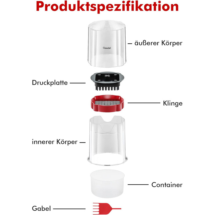 Измельчитель картофель фри с 2 режущими ножами Geedel