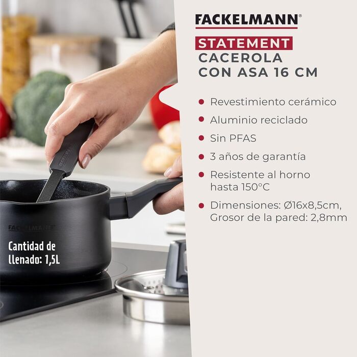 Сотейник 16 см со стеклянной крышкой, черный Statement Fackelmann