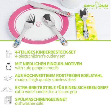 Дитячі столові прибори Пінгвін, набір 4 предмети Koru Kids