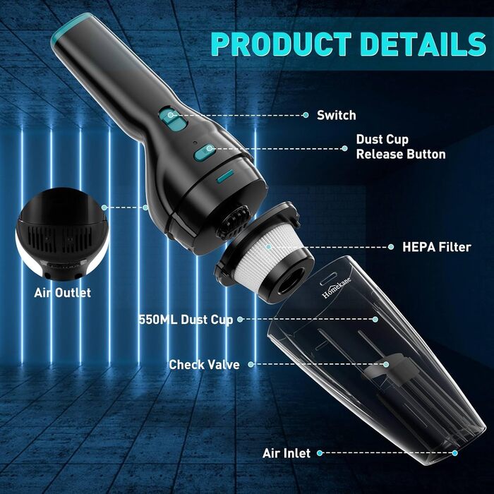 Ручний бездротовий пилосос 100 Вт HOMEKANE