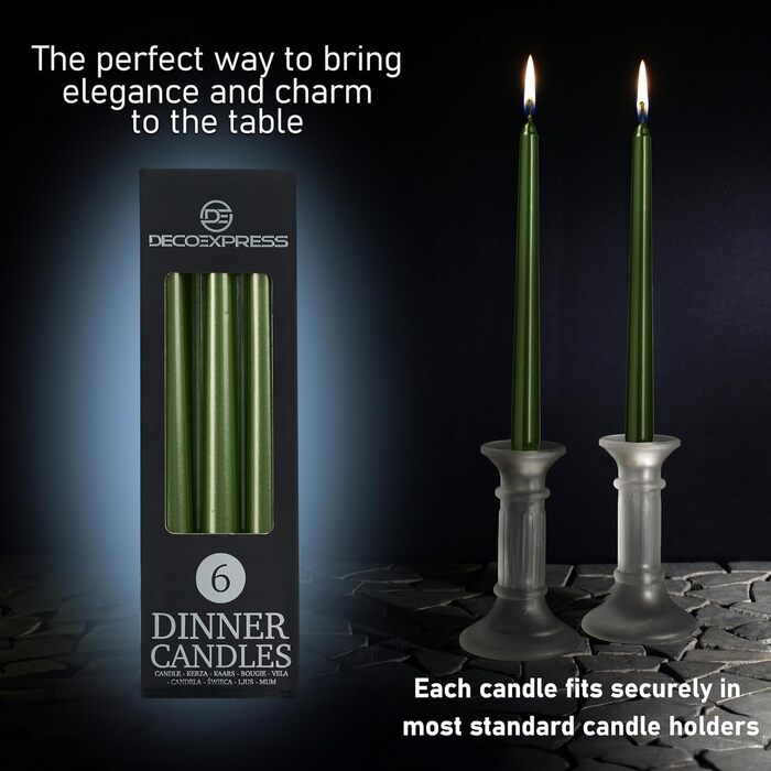 Набір з 6 конічних свічок 2,2 x 25 см, темно-оливковий DECO EXPRESS
