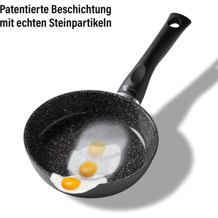 Керамічна сковорода STONELINE з кришкою. Керамічна сковорода. Індукційна антипригарна сковорода. Керамічне покриття з частинками справжнього каменю, сковорода без PFAS, для всіх типів плит, підходить для духовки (16 см)