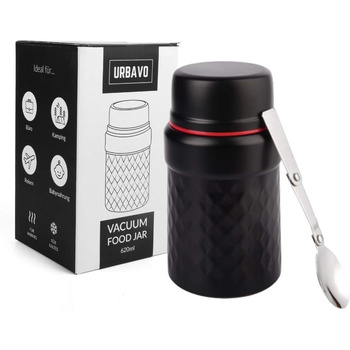 Мл термоконтейнер для їжі, ізольований харчовий контейнер з нержавіючої сталі, без бісфенолу А, герметичний з ложкою, ідеально підходить для супів, закусок і в дорозі (500 мл білий/чорний) (620 мл червоний/чорний), 2i 500