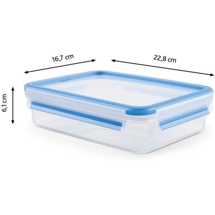 Набір контейнерів для зберігання продуктів EMSA Clip & Close, прямокутні, 5 контейнерів для зберігання x 0,8 л, 100 герметичні, придатні для миття в посудомийній машині, морозильної камери та мікрохвильової печі, прозорі, сині, зроблені в Німеччині, N1030