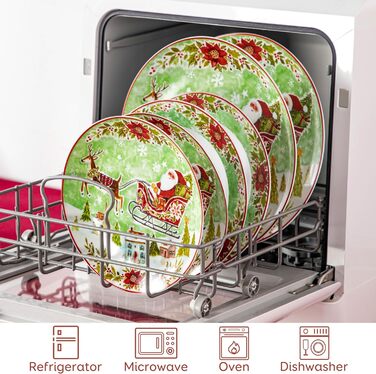 Серія 30-предметний порцеляновий різдвяний набір посуду для 6 осіб, різдвяний кавовий сервіз на 6 обідніх тарілок, 6 десертних тарілок, 6 супових тарілок, 6 кавових чашок та 6 блюдець (Різдвяний, 18-предметний обідній сервіз)