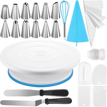 Набір аксесуарів для торта KOUHA, обертова форма для торта, аксесуари для випічки, поворотний стіл для торта, набір для випічки, шпатель, скребок для тіста, кондитерський мішок, насадки, аксесуари для кондитерських виробів, аксесуари для декорування торті