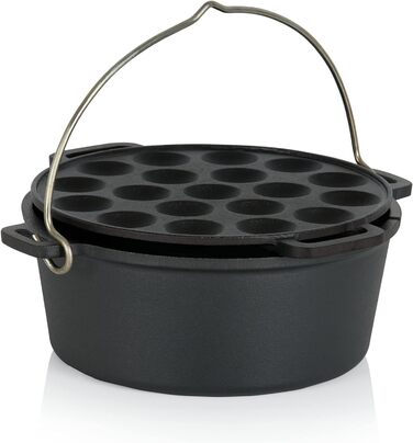 Набір голландської печі барбекю-Торо в дерев'яній коробці, чавун, попередньо приправлений, набір гриля з голландською духовкою, дерев'яна коробка, сковорода, каструля, сковорода, підставка, підйомник кришки (19 предметів)