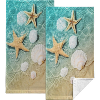 Різдвяні кухонні рушники Kwlegh, рушник для рук, різдвяна ялинка, цукерка-тростина, сніжинка, рушник для пальців, набір з 2 шт. , милий чоловічий рушник для ванни, високопоглинаючі рушники, 36 x (мушлі морських зірок)