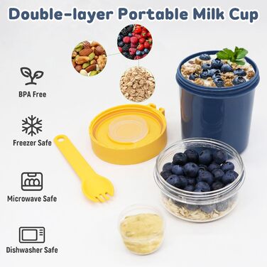 Стаканчик для пластівців 870 мл з ложкою та щіточкою, синій Forbabe