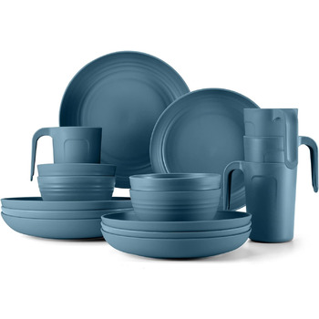 Набір пластикового посуду для кемпінгу на 4 особи, 17 предметів, синій Odoland