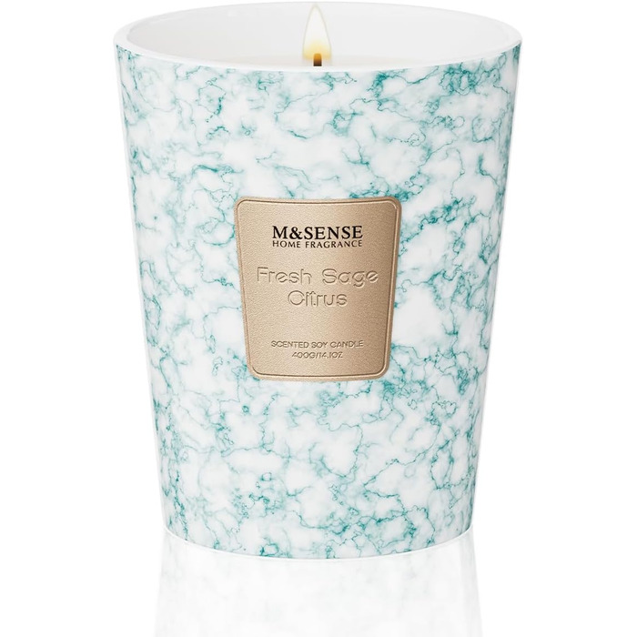 Ароматизована свічка M&SENSE велика Чорні ароматизовані свічки у склянці Ароматизована свічка з натурального соєвого воску Розслаблююча ароматерапія Подарунок для жінок та чоловіків, Різдво 75 годин горіння та 2 ґноти (свіжий шавлія, цитрус, 400 г)