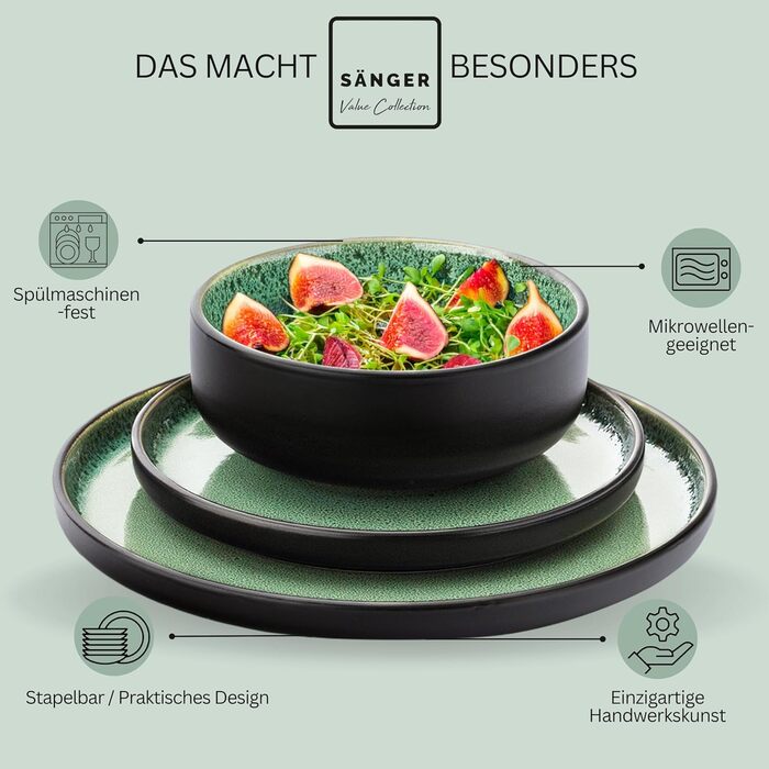 Кам&39яні миски для пасти 6 предметів, набір мисок для пасти на 6 осіб, набір мисок можна мити в посудомийній машині та мікрохвильовій печі, велика багатофункціональна миска темно-сірого кольору 750 мл VALUE COLLECTION (Greenwich, набір посуду 18 предметі