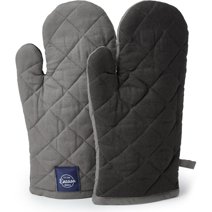 Рукавички для кухні Encasa Homes Extra Long для духовки та мікрохвильової печі (2 шт.) - Силіконові, сріблясті, термостійкі - Захищають руки від гарячого обладнання - (18 x 30 см, сірі)