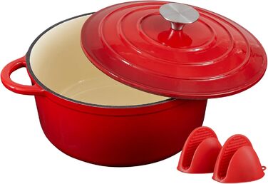 Чавунна форма для запікання 24 см, емальована з кришкою, включаючи 1 пару силіконових рукавиць Nilpferd