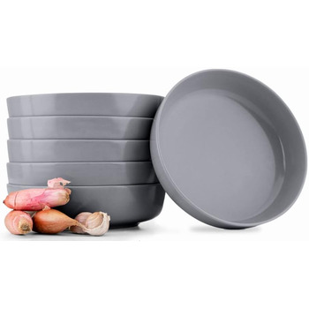 Консимо. Набор из 6 суповых тарелок - Тарелки для макарон - Глубокие тарелки - на 6 персон - Керамическая миска - Салатница VICTO для микроволновой печи - 18,5 см - (Серый)