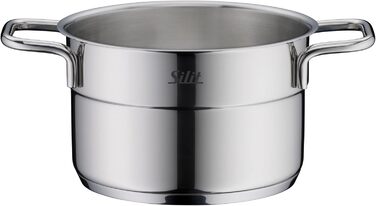 Набір посуду Silit Extra Cook каструлі 12/14 см зі скляною кришкою, внутрішньою мірною шкалою, широким обідком для зливу, нержавіюча сталь Crominox, для невеликих порцій, компактне зберігання, запобігає розтіканню (каструля для мяса, 14 см)