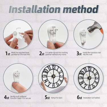 Великий круглий металевий настінний годинник у вінтажному стилі з безшумним нецокаючим годинником на батарейках 40 см, 16-дюймові римські цифри, годинники для вітальні, спальні, кухні, настінний годинник-прикраса (чорні арабські цифри, 60 см)