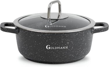 Каструля/горщик GOLDMANN з антипригарним покриттям та скляною кришкою, 6,5 л, мармурове керамічне покриття, для всіх варильних поверхонь, екологічно чиста (20 см)