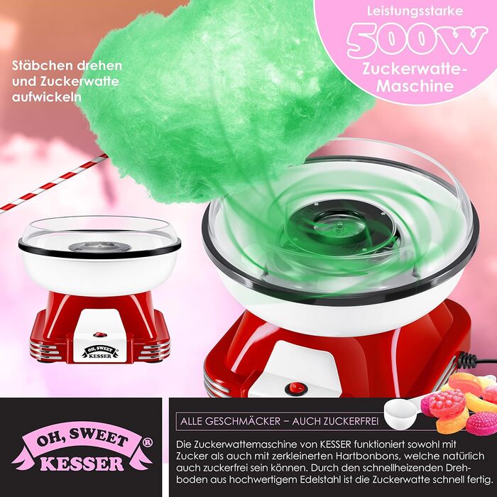 Машинка для сахарной ваты с аксессуарами, 500 Вт, красно-белый KESSER