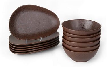Арена Реактивный фарфор на 4 человека (12 шт.) Набор тарелок и мисок, коричневый)