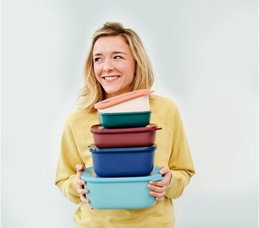 Прямокутний набір Cirqula Multi Bowl з 3 предметів - Банки для зберігання з кришкою - Підходить як ящик для зберігання, холодильник, морозильна камера та посуд для мікрохвильової печі - 750, 1500 і 3000 мл - (Nordic Green, набір 3 шт. и (500, 1000, 2000 м