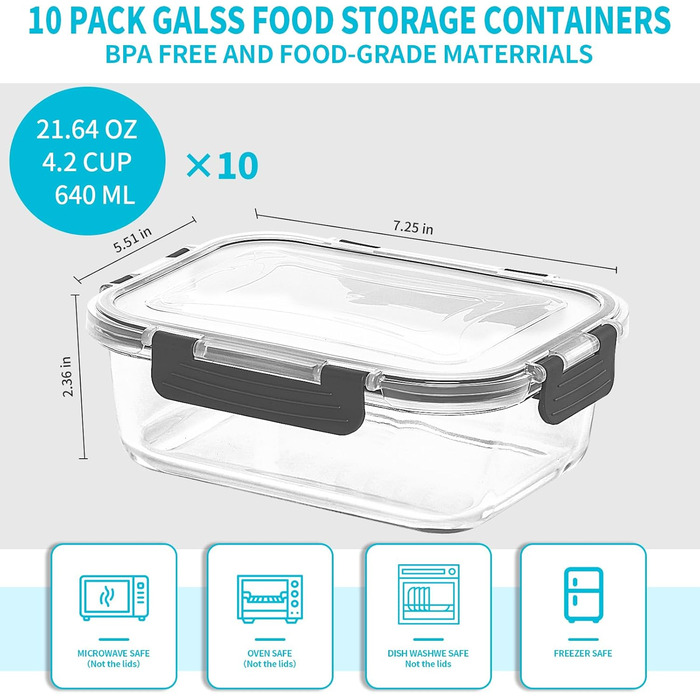 Набор пищевых контейнеров с крышками, 10 предметов, Skroam