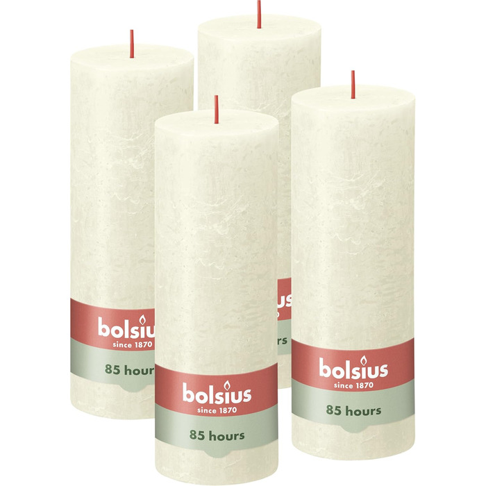 Свічки Bolsius Rustic Pillar Candles - Оливково-зелені - Набір з 4 шт. - Декоративні побутові свічки - Час горіння 60 годин - Без запаху - Натуральний рослинний віск - Без пальмової олії - Оливково-зелені (19 x 7 см, колір слонової кістки)