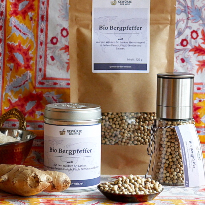 Гірський перець органічний білий 120 г в банці Gewuerze der Welt