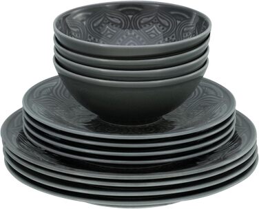 Серія Набір посуду Orient Mandala з 18 предметів, набір тарілок з порцеляни (набір тарілок 12 предметів, камінь), 21627
