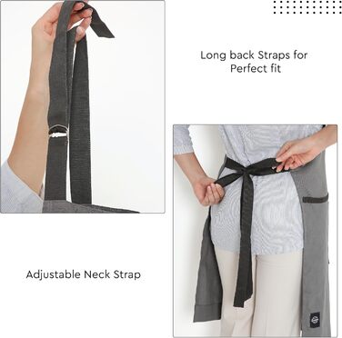 Регульований кухонний фартух з кишенями 68 x 85 см сірий Encasa XO