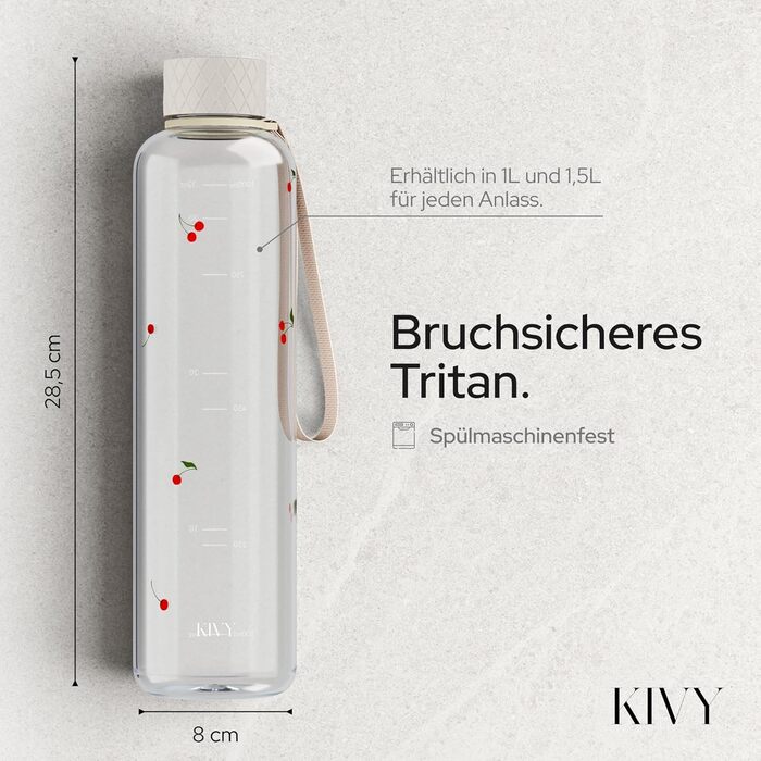 Пляшка для води 1 л тританова, прозора вишня KIVY