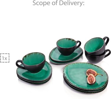 Певец Фаянсовый кофейный сервиз Palm Beach 12 шт., набор кофейной посуды на 4 персоны, чашки, подставки, десертные тарелки, расширяемый кофейный сервиз 12 шт.