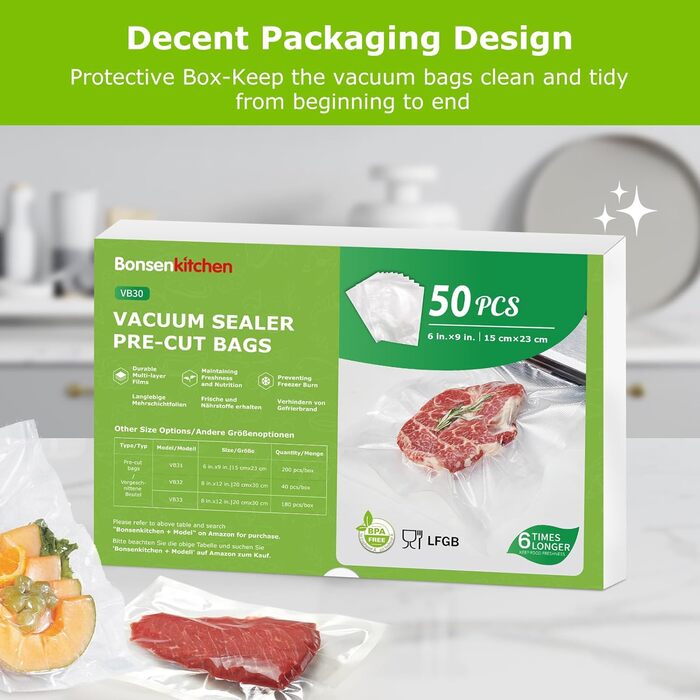 Вакуумні пакети 50 пакетів 15 x 23 см Bonsenkitchen