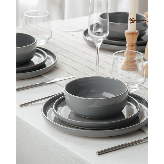 Набір посуду Richmount Nebula для 6 осіб, набір тарілок та мисок із 18 предметів, набір посуду з крапчастої кераміки, можна використовувати в мікрохвильовій печі та посудомийній машині, сервірування Nebula для 6 осіб (темно-сірий, сервірування Milkyway дл