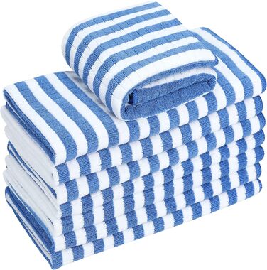 Набір з 8 кухонних рушників з мікрофібри, супервбираючих, мяких і товстих кухонних рушників, в клітинку з петлями для підвішування, 65 x 45 см, (синій)