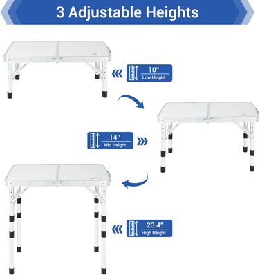 Складной кемпинговый стол с 3 уровнями высоты 60 х 40 см белый Sportneer