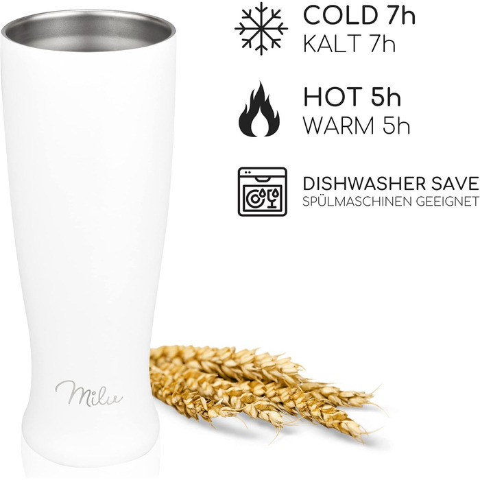 Термокухоль для пива з кришкою 500 мл білий Milu